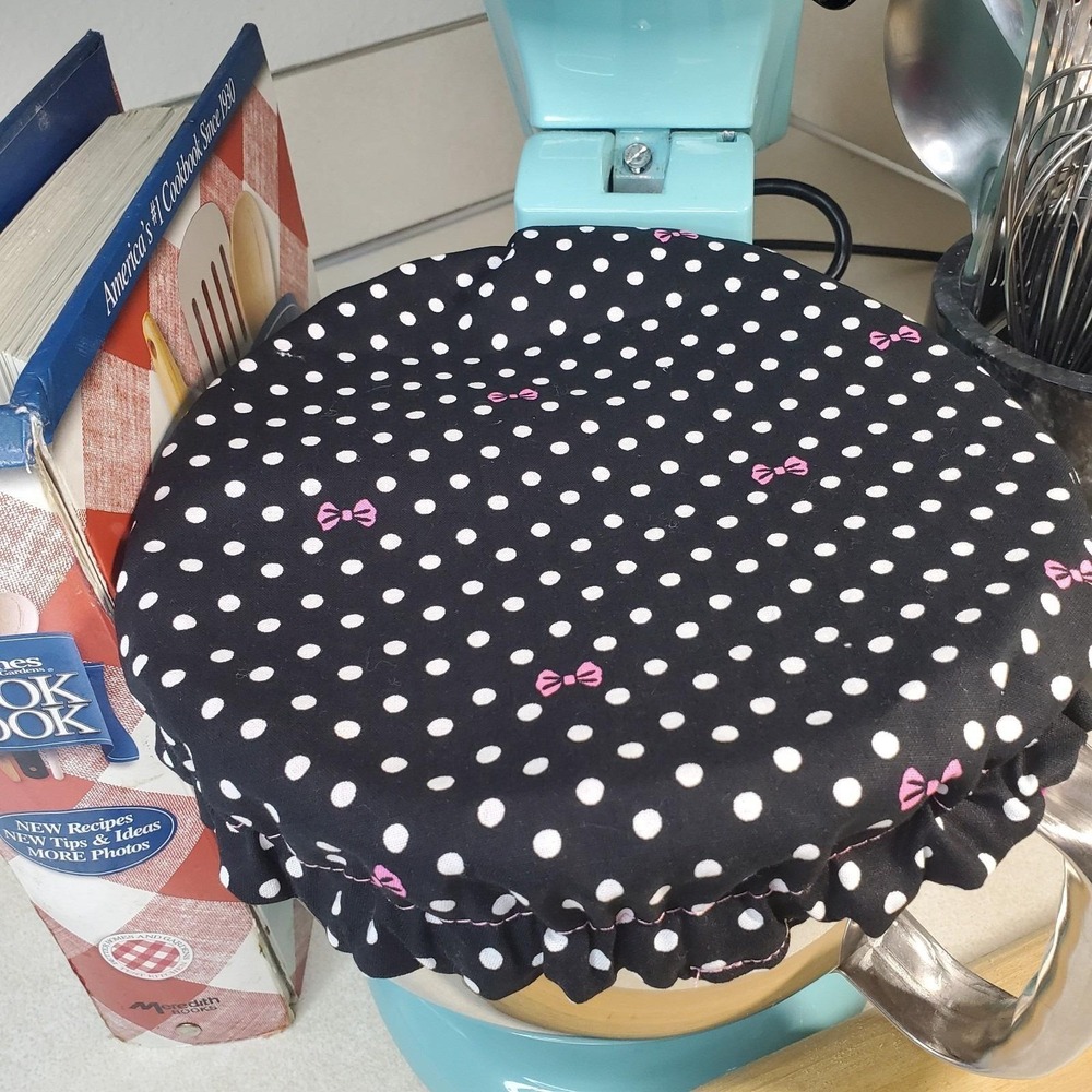 Black W/ Pink Bows Dots / Magenta Reversible KitchenAid Mixer Mixing Bowl Cover